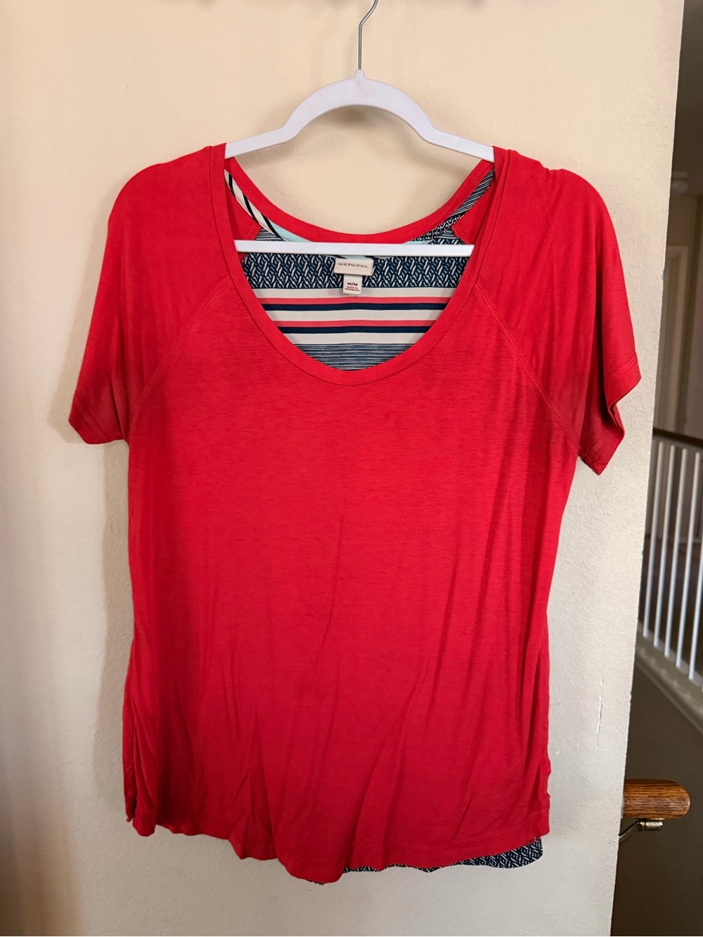 Merona Pink Scoop Neck Tee with Striped Inner Tank